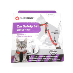 Samochodowe szelki bezpieczeństwa + czerwona smycz 15 mm dla kotów FL-1032089 Flamingo