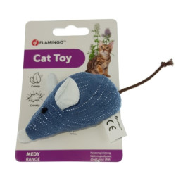 Flamingo Medy blue mouse toy. size 5 x 14 cm. for cats. Games with catnip, Valerian, Matatabi