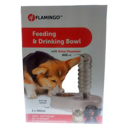 FL-520818 Flamingo Dispensador de agua y comida de alumbre. 2 x 400 ml. para perros y gatos. Dispensador de agua, alimentos
