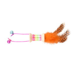 Speelgoed 1 houten haspel met veer, bel. 18 x 3 cm. kattenspeeltje. willekeurige kleur. Flamingo Pet Products FL-561067 Spell...