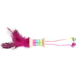 Speelgoed 1 houten haspel met veer, bel. 18 x 3 cm. kattenspeeltje. willekeurige kleur. Flamingo Pet Products FL-561067 Spell...