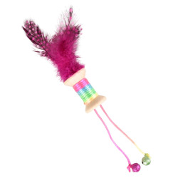 Flamingo Pet Products Toy 1 wooden reel with feather, bell. 18 x 3 cm. cat toy. random color. Jeux avec catnip