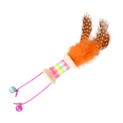 Flamingo Pet Products Toy 1 wooden reel with feather, bell. 18 x 3 cm. cat toy. random color. Games with catnip, Valerian, Ma...