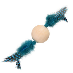 Speelgoed 1 Houten bal met veer. 13 x 4 cm. kattenspeeltje. willekeurige kleur. Flamingo Pet Products FL-561066 Spelletjes