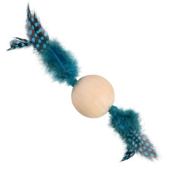 Speelgoed 1 Houten bal met veer. 13 x 4 cm. kattenspeeltje. willekeurige kleur. Flamingo Pet Products FL-561066 Spelletjes