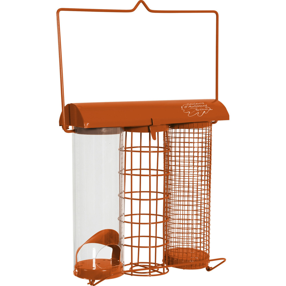 ZO-170503 zolux Alimentador de trío naranja. 20 x 9 x altura 22,5 cm . para las aves Comederos para aves de exterior