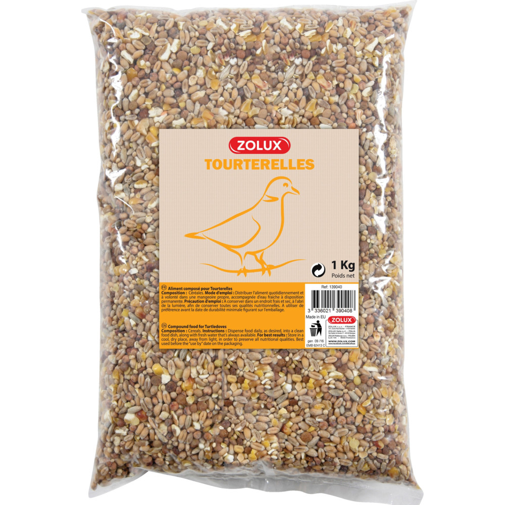 ZO-139040 zolux semilla para tórtola. Bolsa de 1 kg. para las aves. Alimentos para semillas