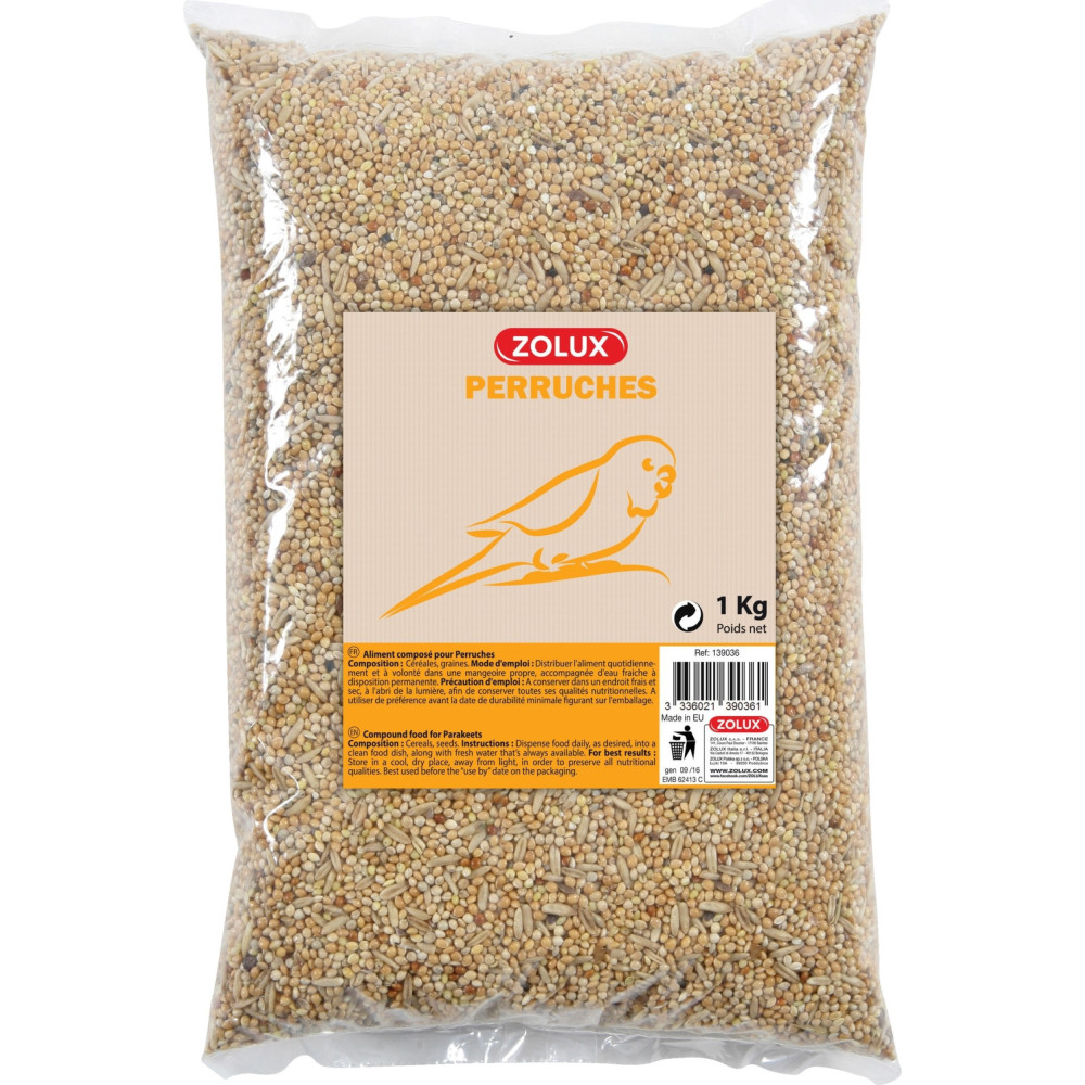 zolux seed for parakeets. 1 kg bag. for birds. Nourriture graine