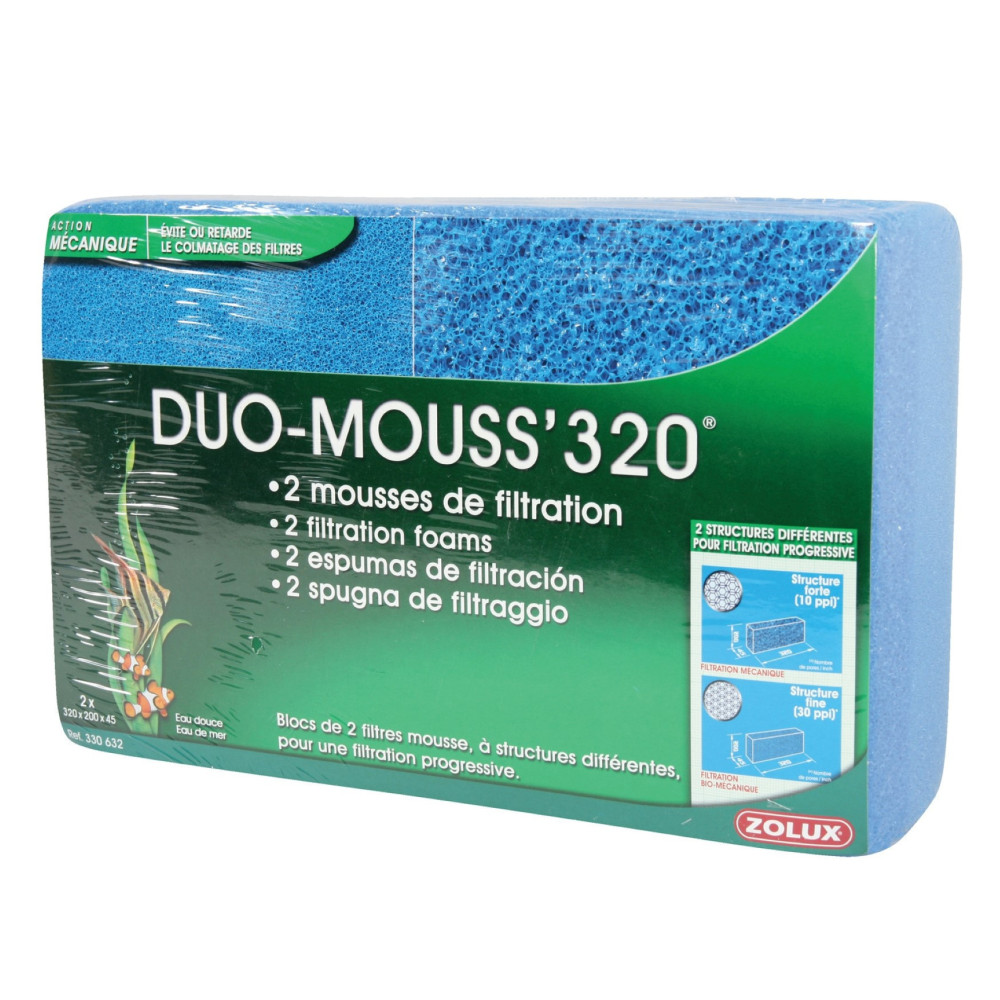 Duo mousse 320. 2 mousses de filtration pour aquarium. zolux