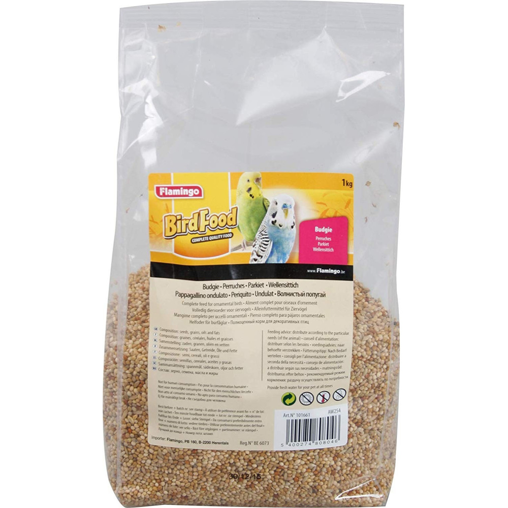 Flamingo Seed mix for parakeets. 1 kg bag. Parakeets and large parakeets