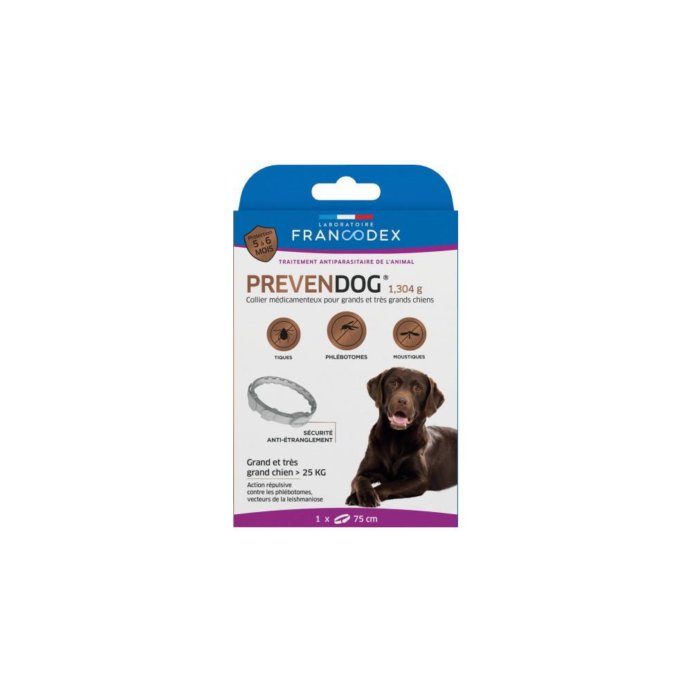 Prevendog anti-parasieten halsband voor grote honden tot 25 KG. Francodex FR-170132 halsband voor ongediertebestrijding