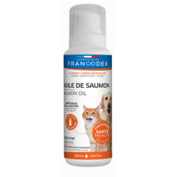 FR-170389 Francodex Aceite de salmón para perros y gatos, botella de 200 ml. Complemento alimenticio
