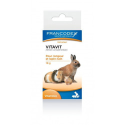 FR-174057 Francodex Alimento complementario Vitavit para roedores y conejos enanos, frasco de 18 g. Aperitivos y suplementos