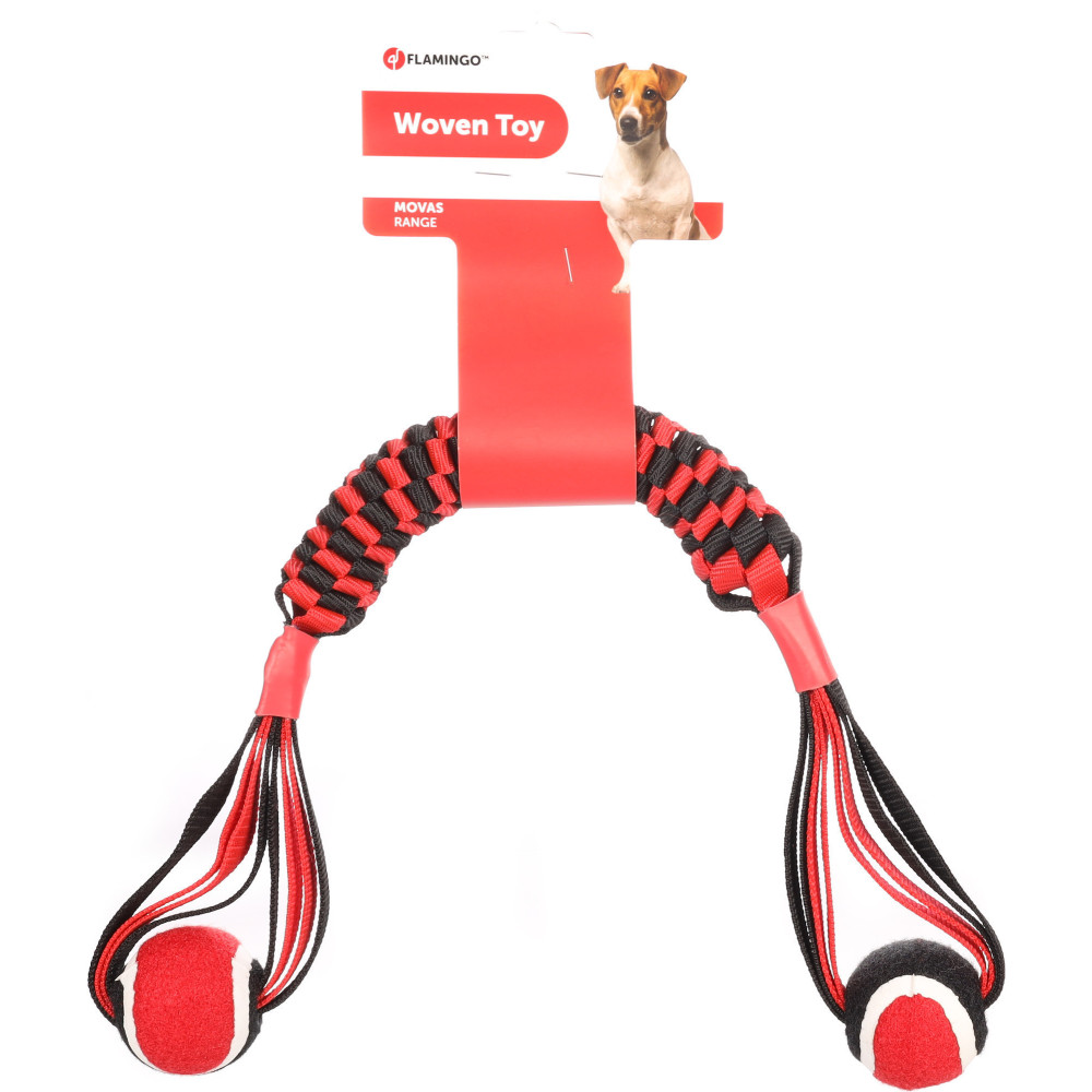 Flamingo Bâton tissé Movas avec balle de tennis 55 cm jouet pour chien Jeux cordes pour chien