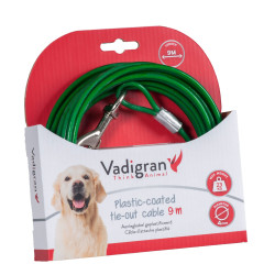 Vadigran Green plastic coated cable 9 Meters. Max 23 kg for dog. Lanyard and stake
