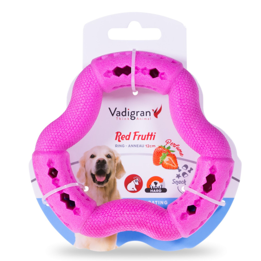 VA-13458 Vadigran Anillo de TPR rosa fresa para perros, 12 cm. Juegos de recompensa caramelos