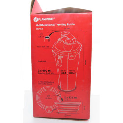 Flamingo TRINKA 2 in 1 travel flask for water and food. 2 x 400 ml. for dogs. Bowl, travel bowl