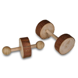 Brinquedo de madeira com dois halteres de 9 cm para roedores. VA-13674 Jogos, brinquedos, actividades