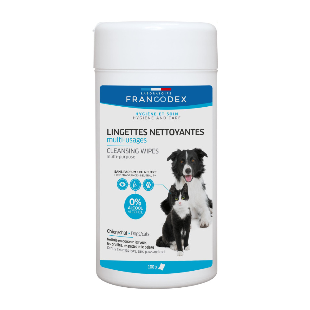 FR-172205 Francodex Toallitas limpiadoras multiusos para perros y gatos. Higiene y salud del perro