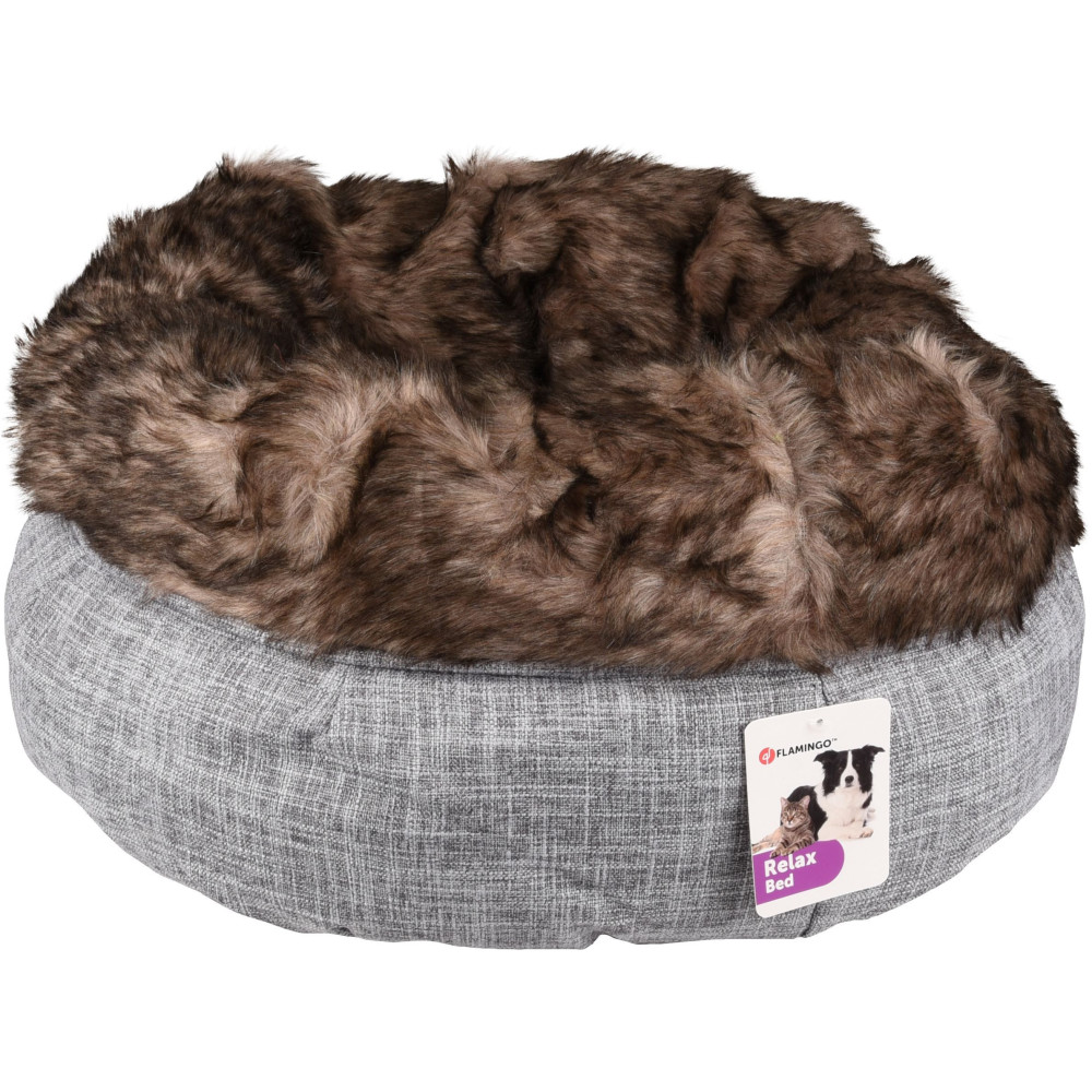Flamingo Pet Products Round basket ø 45 cm x 25 cm. Amadeo basket grey brown color. for cat cat cushion and basket