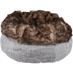 Flamingo Pet Products Round basket ø 45 cm x 25 cm. Amadeo basket grey brown color. for cat cat cushion and basket