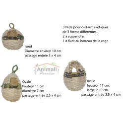 3 rieten nestjes voor exotische vogels, voor vogels animallparadise AP-0013 Vogelnest product