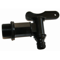 Jardiboutique Plastic tap for IBC tank, 1/4 turn, Automatic Nose, Black - 3/4" threaded Aquaponia