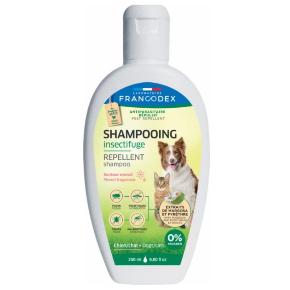 Francodex Insektenabweisendes Shampoo mit Monoi-Duft 250 ml für Hunde und Katzen FR-175227 Insektenschutz-Shampoo