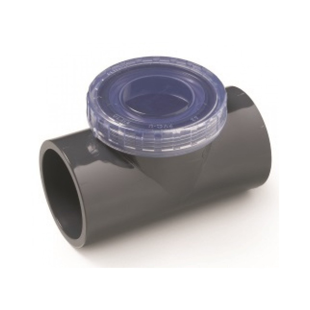 Válvula de aba em "T" de 50 mm de diâmetro com obturador de inspecção transparente. SO-CARBT50 aba em PVC