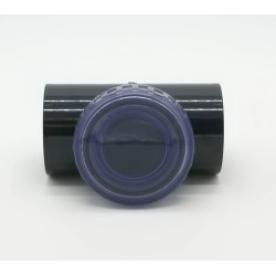 SO-CARBT50 Plimat Válvula de clapeta en "T" de 50 mm de diámetro con tapón de inspección transparente. solapa de PVC