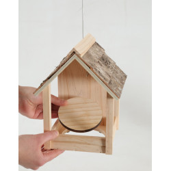 zolux Mangeoire Cup Castor 3 en 1 , toit en bois, pour oiseaux Mangeoires extérieur oiseaux