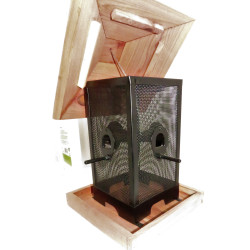 Alimentador de silo de nozes, grade metálica de madeira. 22 x 22 x 32 cm. para aves. AP-110331 Amendoim, amendoim, alimentado...