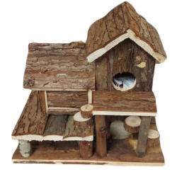 Berkenhuisje van natuurlijk hout voor kleine knaagdieren. animallparadise AP-61779 Bedden, hangmatten, nesten
