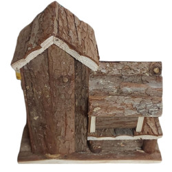Casa de bétula feita de madeira natural para pequenos roedores. AP-61779 Acessórios de gaiola