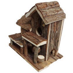 Casa de bétula feita de madeira natural para pequenos roedores. AP-61779 Acessórios de gaiola