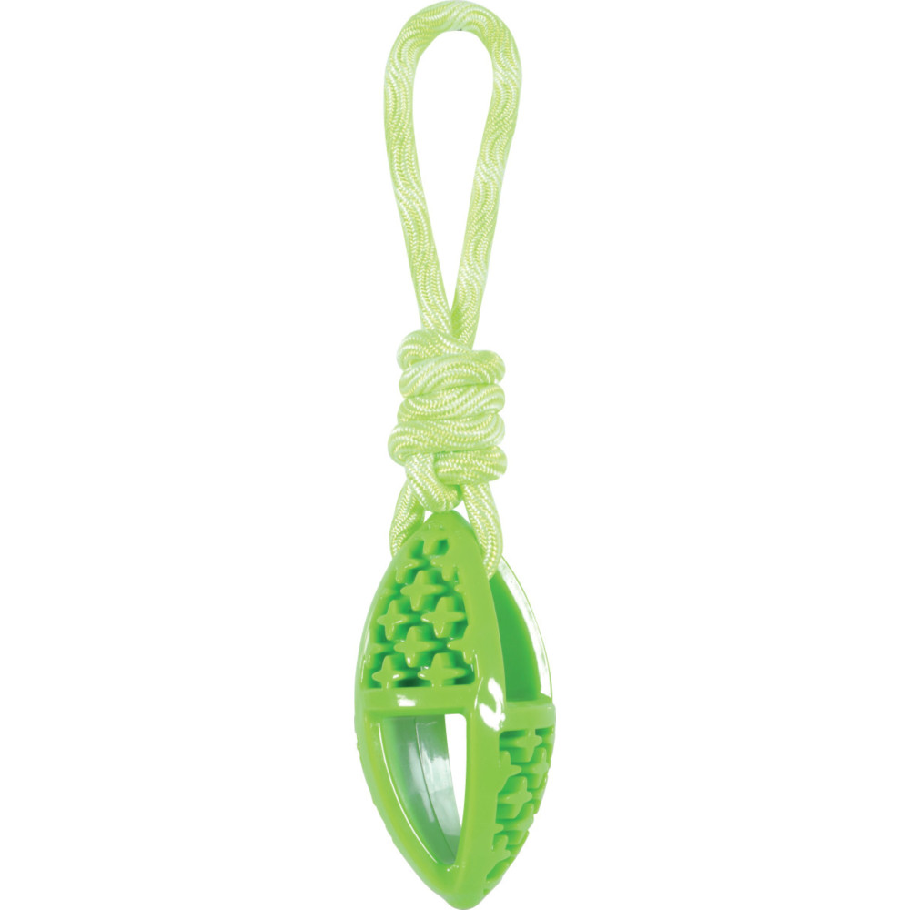 animallparadise Oval dog toy in TPR and rope, 27.5 cm long, green, Chew toys for dogs