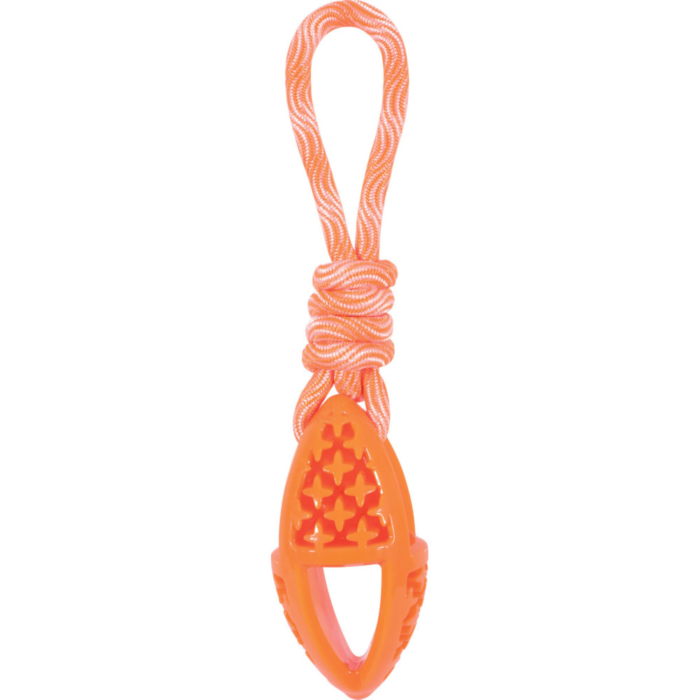 animallparadise Oval dog toy in TPR and rope, orange length 27.5 cm Chew toys for dogs