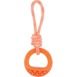 Brinquedo redondo para cães em TPR e corda de 25 cm em laranja Samba. AP-479119ORA Brinquedos de mastigar para cães