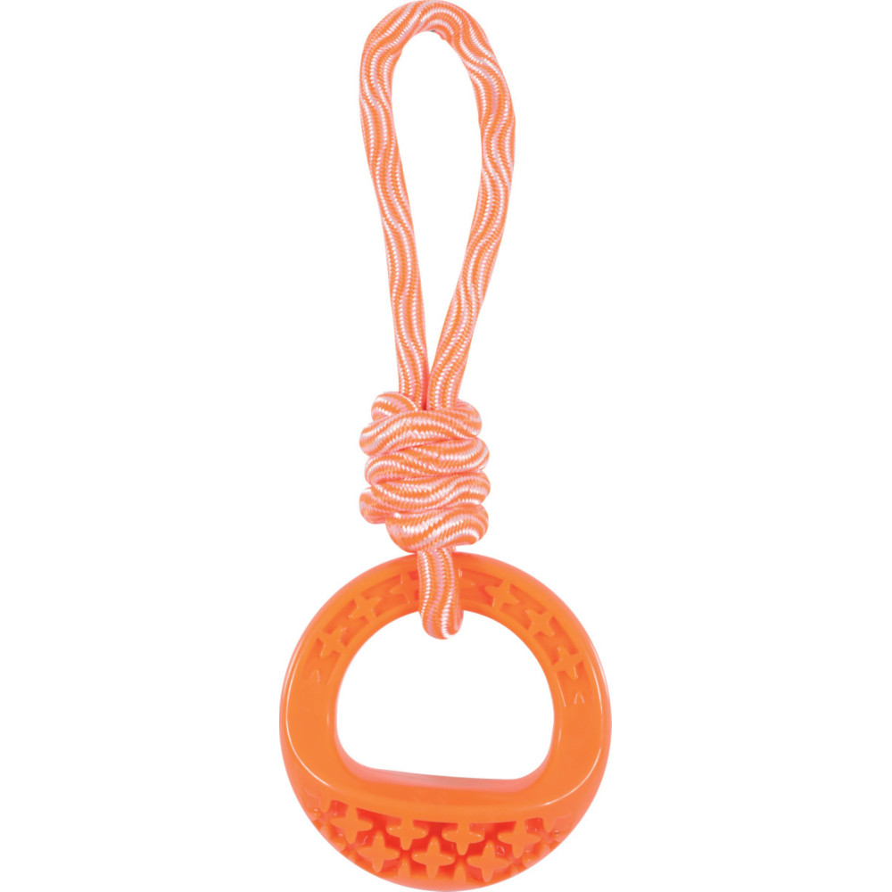 animallparadise Jouet pour chien rond en TPR et corde 25 cm couleur orange Samba. Jouets à mâcher pour chien