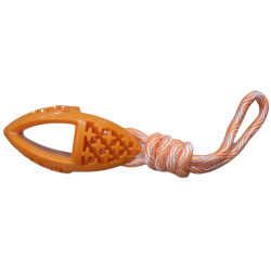 animallparadise Oval dog toy in TPR and rope, orange length 27.5 cm Chew toys for dogs