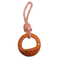 animallparadise Jouet pour chien rond en TPR et corde 25 cm couleur orange Samba. Jouets à mâcher pour chien