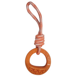 animallparadise Round dog toy in TPR and 25 cm rope, orange Samba. Chew toys for dogs