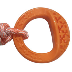 animallparadise Round dog toy in TPR and 25 cm rope, orange Samba. Chew toys for dogs