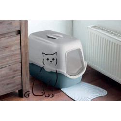 animallparadise Cathy filter cat house, 40 x 56 x 40 cm, steel blue, for cats Toilet house
