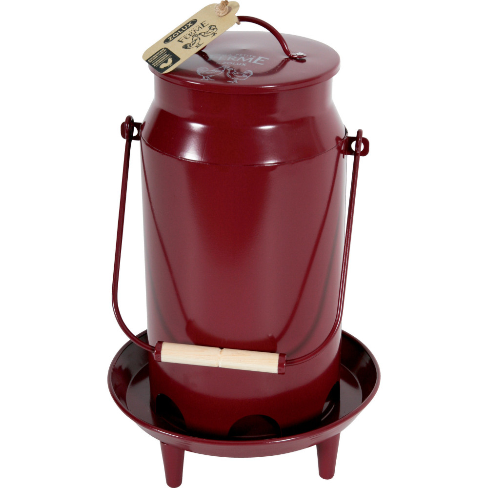 Alimentador de balde de brocado metálico. ø 24 x 39 cm. cor granada. para quintal. AP-175640 Alimentador