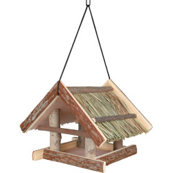 Alimentador de pássaros de madeira natural com extensão de telhado AP-TR-55661 Alimentador de sementes