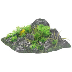 AP-FL-410350 animallparadise Decoración de esquina, roca + planta, 23 x 22 x 8,5 cm, acuario. Roché pierre
