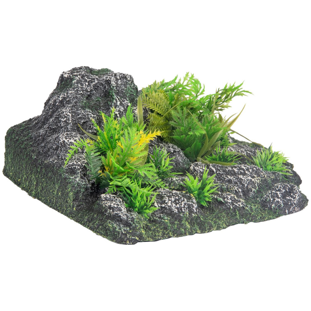 animallparadise Decorazione d'angolo, roccia + pianta, 23 x 22 x 8,5 cm, acquario. AP-FL-410350 Roché pierre