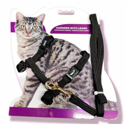 animallparadise Black harness with leash 1.20m, CLASSIC, for cat. Harnais