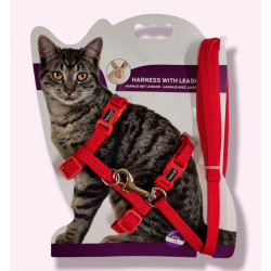 animallparadise Red harness with leash 1.20m, CLASSIC, for cat. Harnais